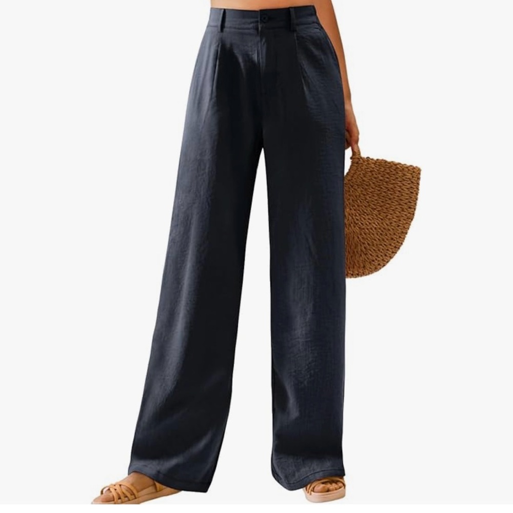 Small Feiersi Womens Wide Leg High Waisted Button Down Straight Long Trousers